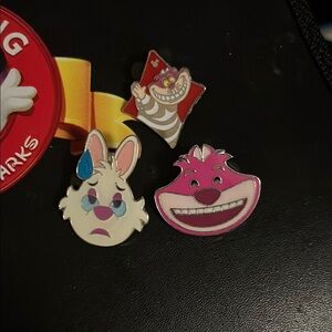 Cheshire Cat and White Rabbit Pin Set